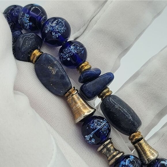 Necklace Blue Glass Beads & Metal Beads Bohemian Handmade Necklace #442 - Picture 15 of 15